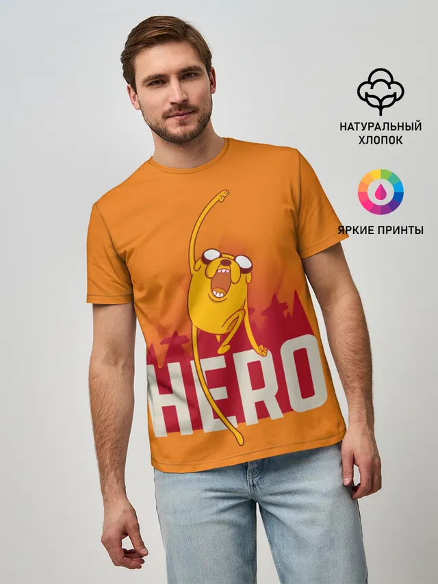 Мужская базовая футболка с принтом «Время приключений — HERO.Джейк»