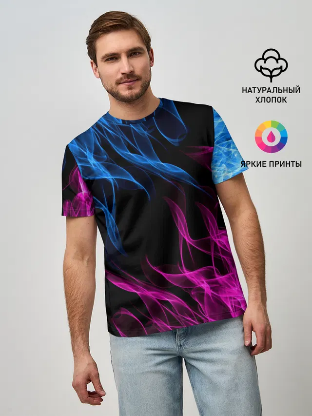 Мужская базовая футболка с принтом «blue flames — БИТВА ОГНЕЙ»