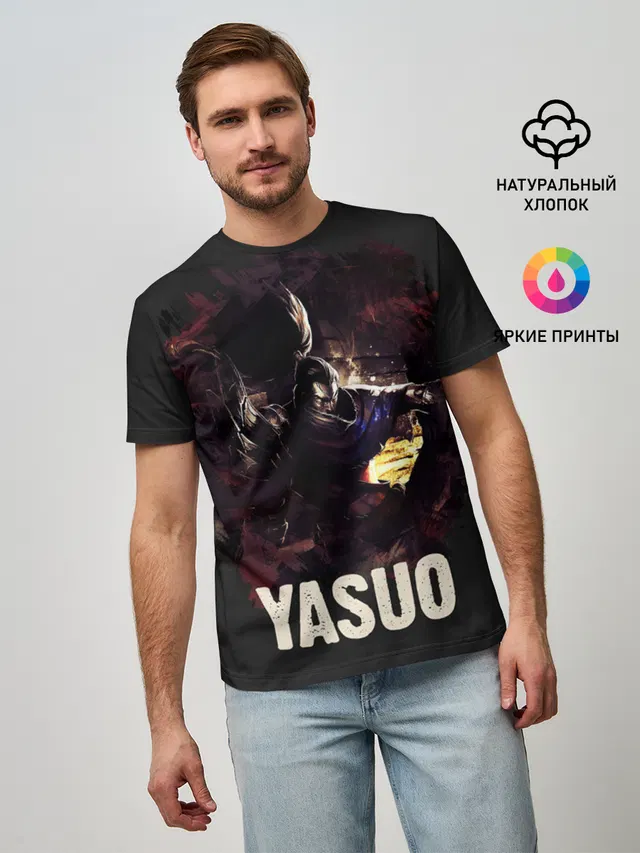Мужская базовая футболка с принтом «Samurai — Yasuo»