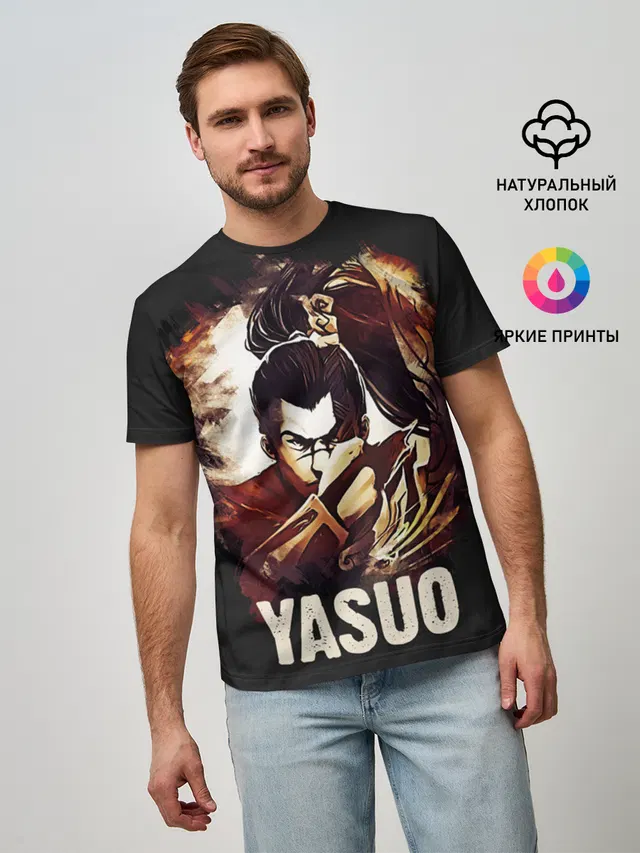 Мужская базовая футболка с принтом «Yasuo»