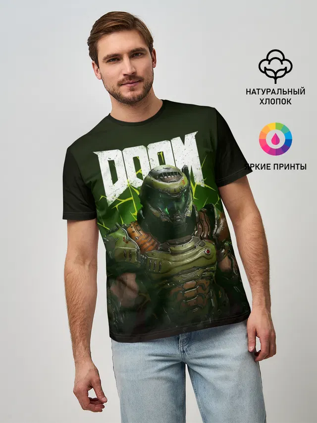 Мужская базовая футболка с принтом «Дум — Doom Eternal»