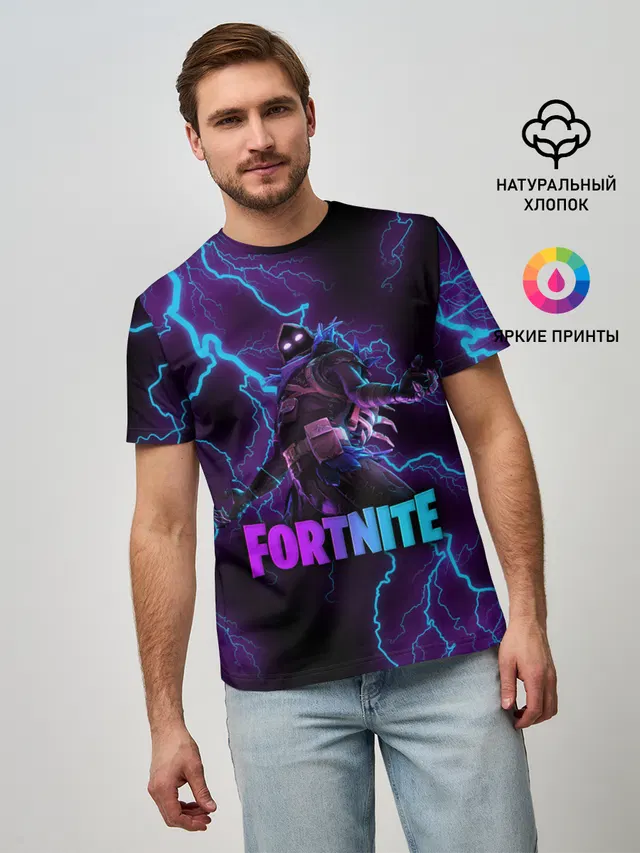 Мужская базовая футболка с принтом «Фортнайт — FORTNITE RAVEN»