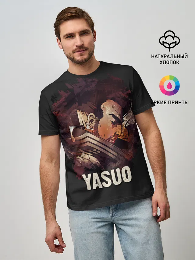 Мужская базовая футболка с принтом «Yasuo»