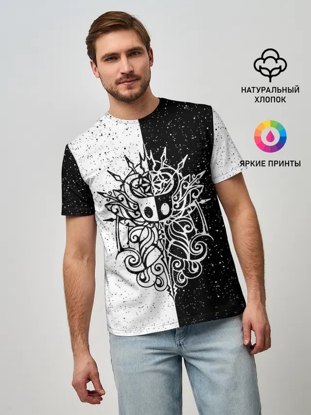 Мужская базовая футболка с принтом «Hollow Knight — ХОЛЛОУ НАЙТ»