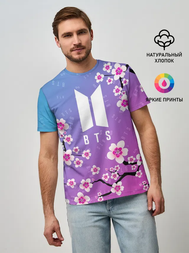 Мужская базовая футболка с принтом «BTS»