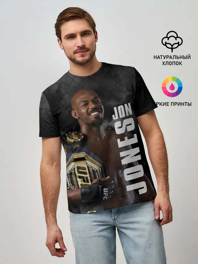 Мужская базовая футболка с принтом «MMA — Jon Jones — Джон Джонс»