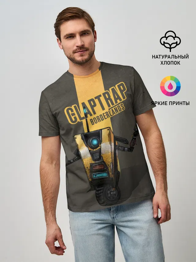 Мужская базовая футболка с принтом «Borderlands — Claptrap»