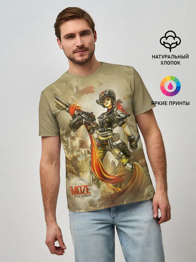 Мужская базовая футболка с принтом «Borderlands — Moze»