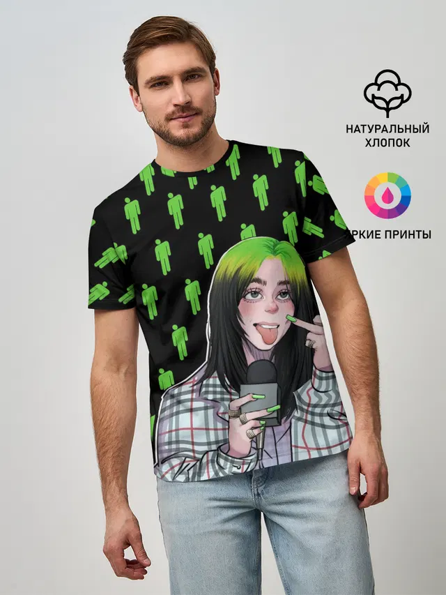 Мужская базовая футболка с принтом «Billie Eilish»