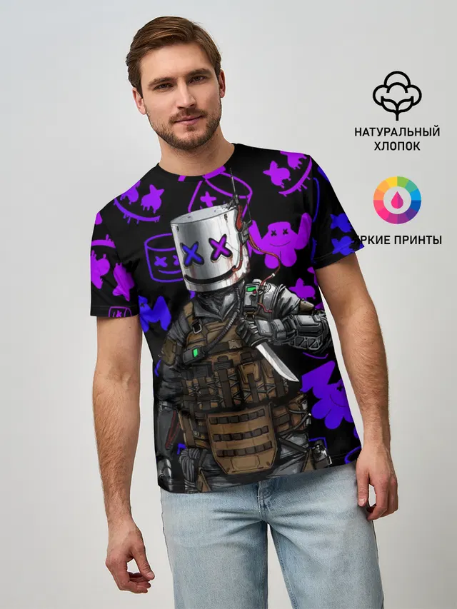 Мужская базовая футболка с принтом «Фортнайт — MARSHMELLO FORTNITE»