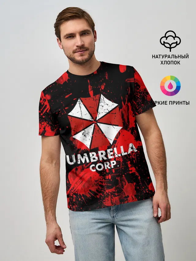 Мужская базовая футболка с принтом «Blood splatters — UMBRELLA»