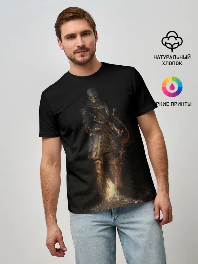 Мужская базовая футболка с принтом «Dark Souls One»
