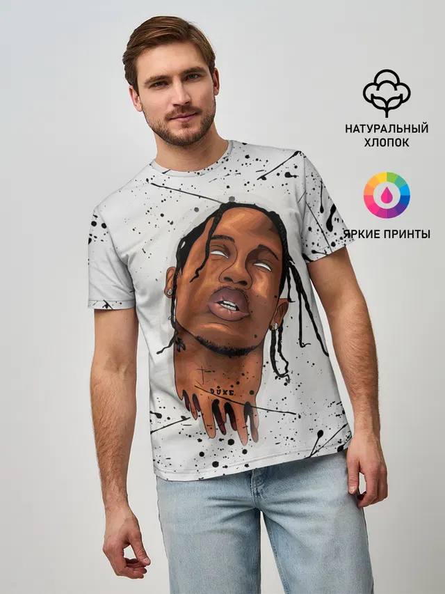 Мужская базовая футболка с принтом «Трэвис Скотт — TRAVIS SCOTT»