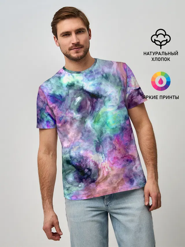 Мужская базовая футболка с принтом «Абстракция — Color splashes»