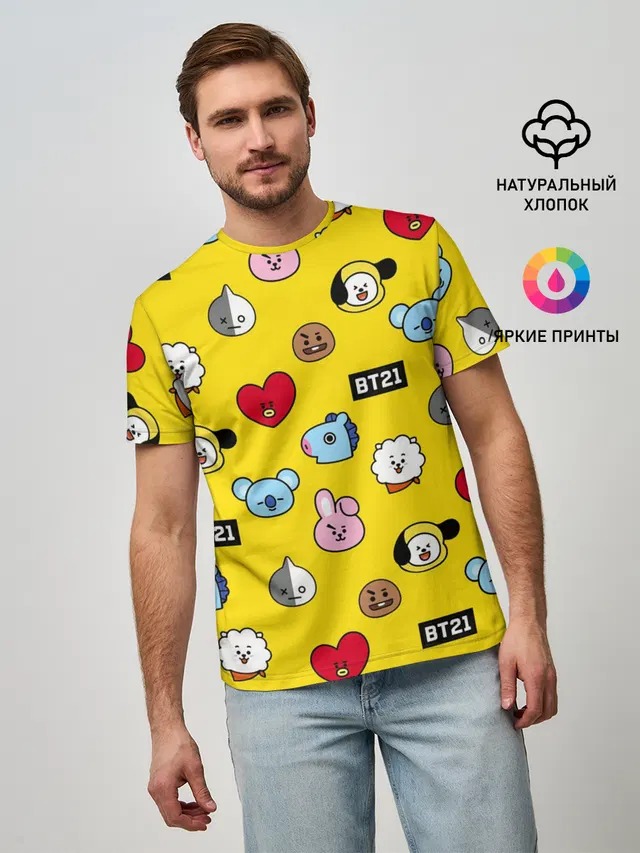 Мужская базовая футболка с принтом «BTS»