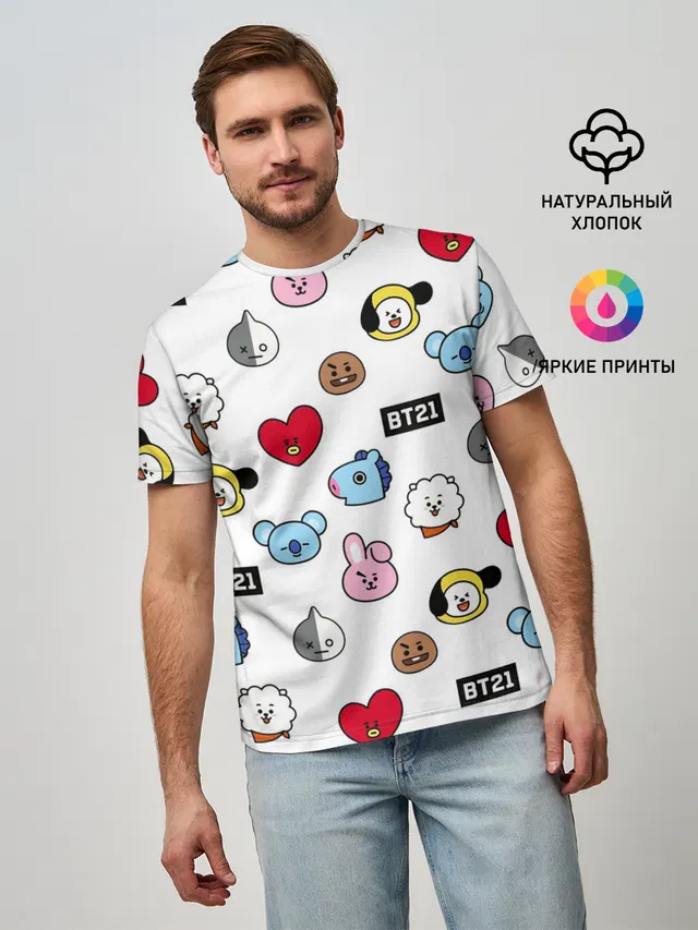 Мужская базовая футболка с принтом «BTS — BANGTAN BOYS — BT21»
