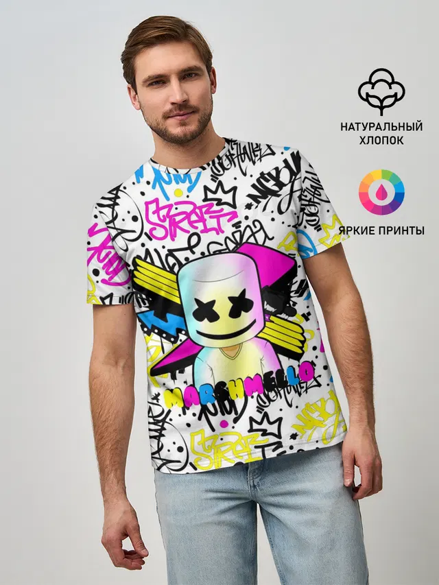 Мужская базовая футболка с принтом «Marshmello»