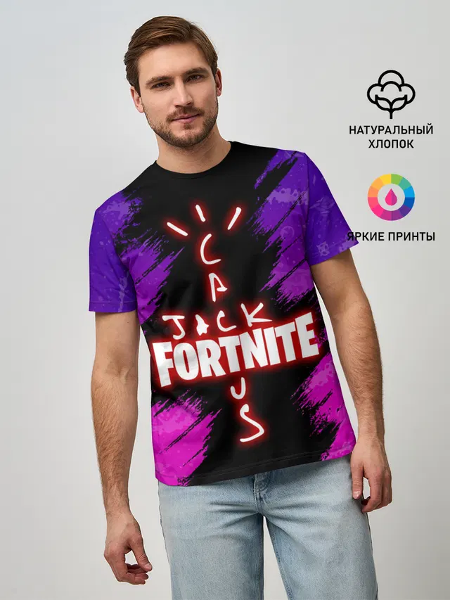 Мужская базовая футболка с принтом «Фортнайт — FORTNITE X TRAVIS SCOTT»