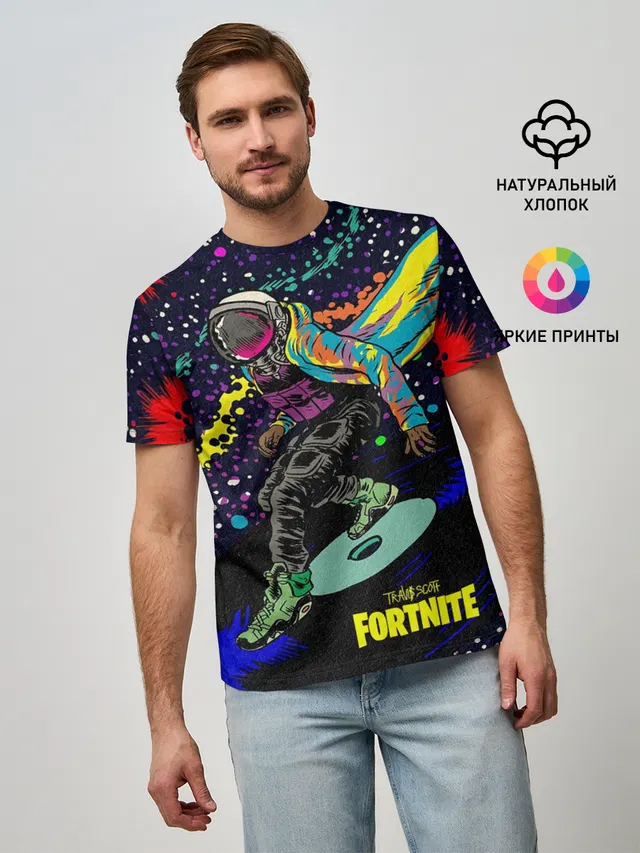 Мужская базовая футболка с принтом «Фортнайт — TRAVIS SCOTT+FORTNITE»
