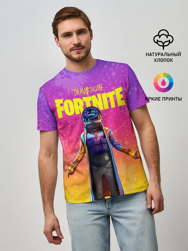 Мужская базовая футболка с принтом «Фортнайт — TRAVIS SCOTT+FORTNITE»