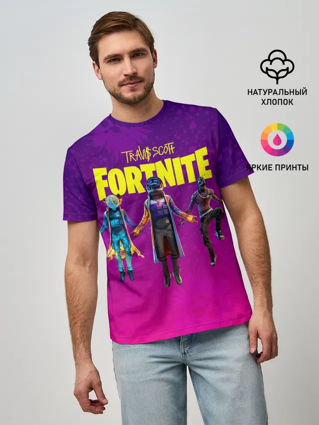 Мужская базовая футболка с принтом «Фортнайт — TRAVIS SCOTT+FORTNITE»