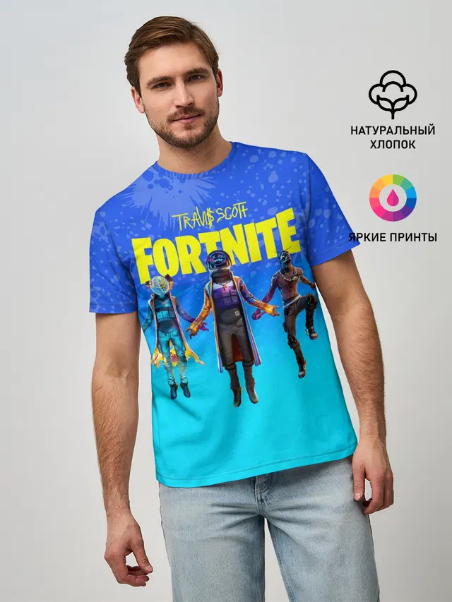 Мужская базовая футболка с принтом «Фортнайт — TRAVIS SCOTT+FORTNITE»