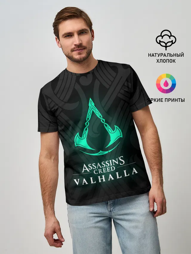 Мужская базовая футболка с принтом «Assassins Creed Valhalla»