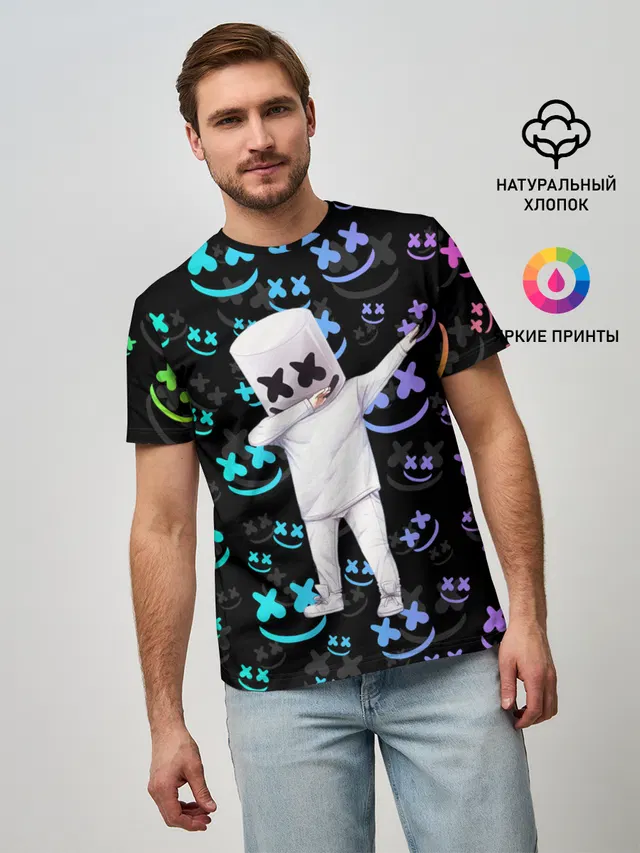 Мужская базовая футболка с принтом «Marshmello»