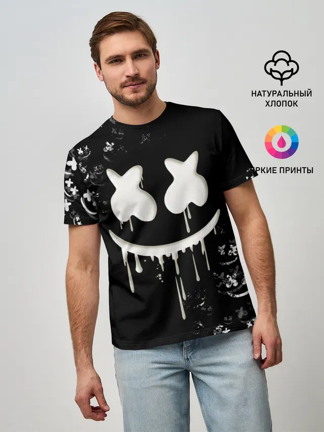 Мужская базовая футболка с принтом «Marshmello»