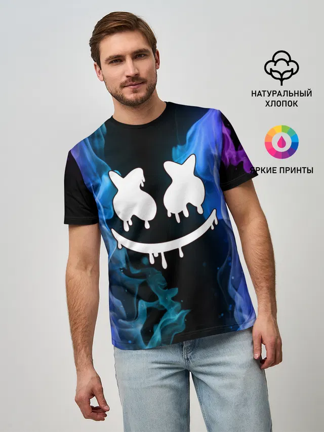 Мужская базовая футболка с принтом «Marshmello»