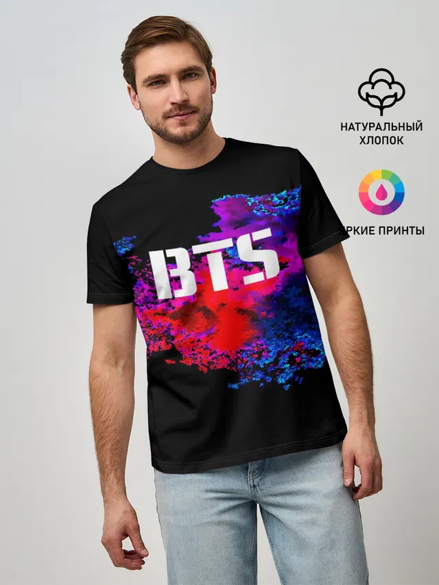 Мужская базовая футболка с принтом «BTS»