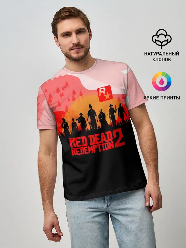 Мужская базовая футболка с принтом «Rockstar Games — RED DEAD REDEMPTION 2»