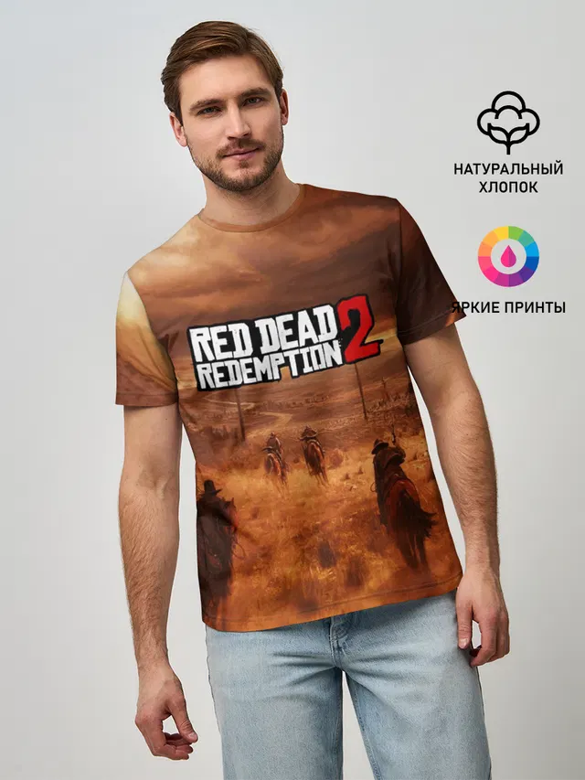 Мужская базовая футболка с принтом «Mine shaft — RED DEAD REDEMPTION 2»