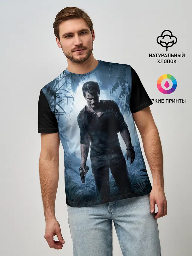 Мужская базовая футболка с принтом «Uncharted — Uncharted 4»