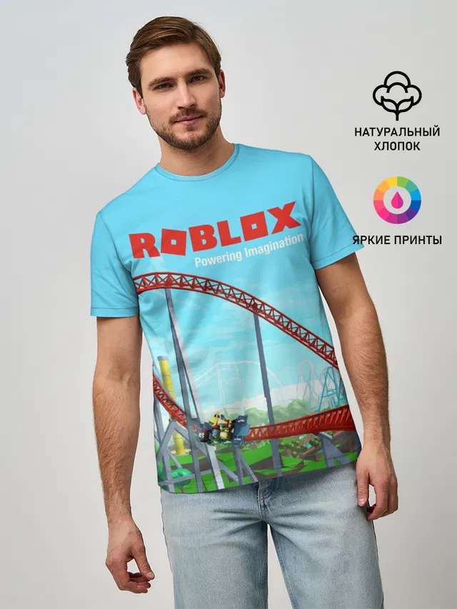 Мужская базовая футболка с принтом «Роблокс — ROBLOX: Powering Imagination»