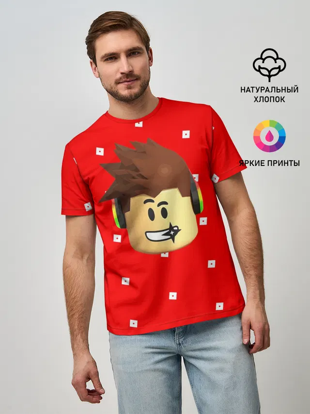Мужская базовая футболка с принтом «Роблокс — ROBLOX Head»