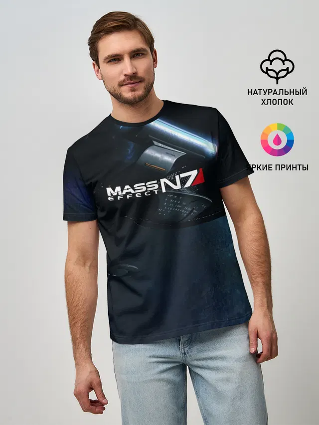 Мужская базовая футболка с принтом «Mass Effect — MASS EFFECT N7»