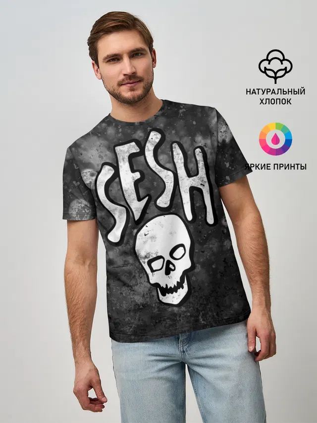 Мужская базовая футболка с принтом «Bones — SESH Team»