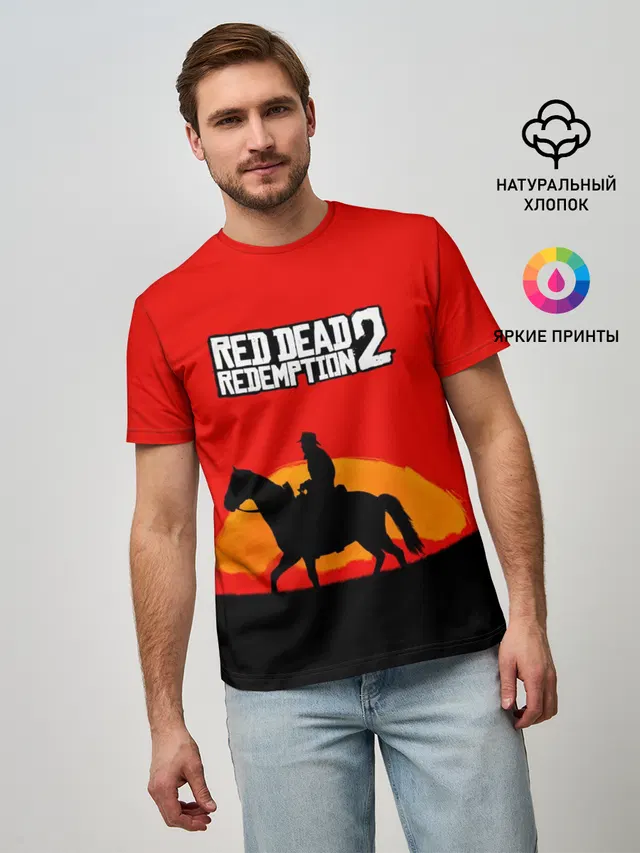 Мужская базовая футболка с принтом «Cowboy — Red Dead Redemption 2»