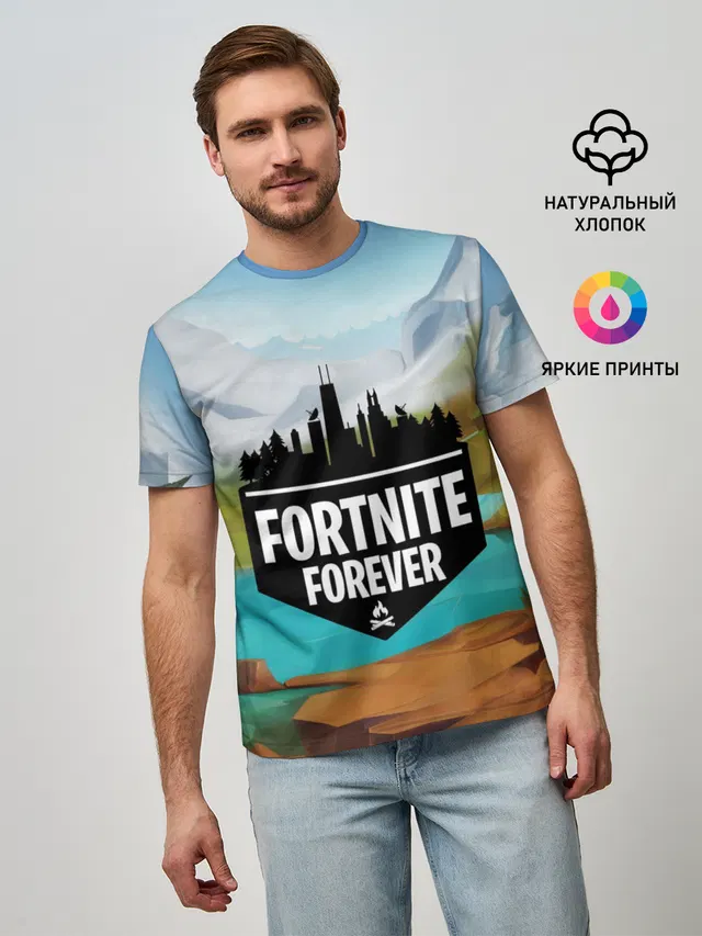 Мужская базовая футболка с принтом «Фортнайт — Fortnite Forever»