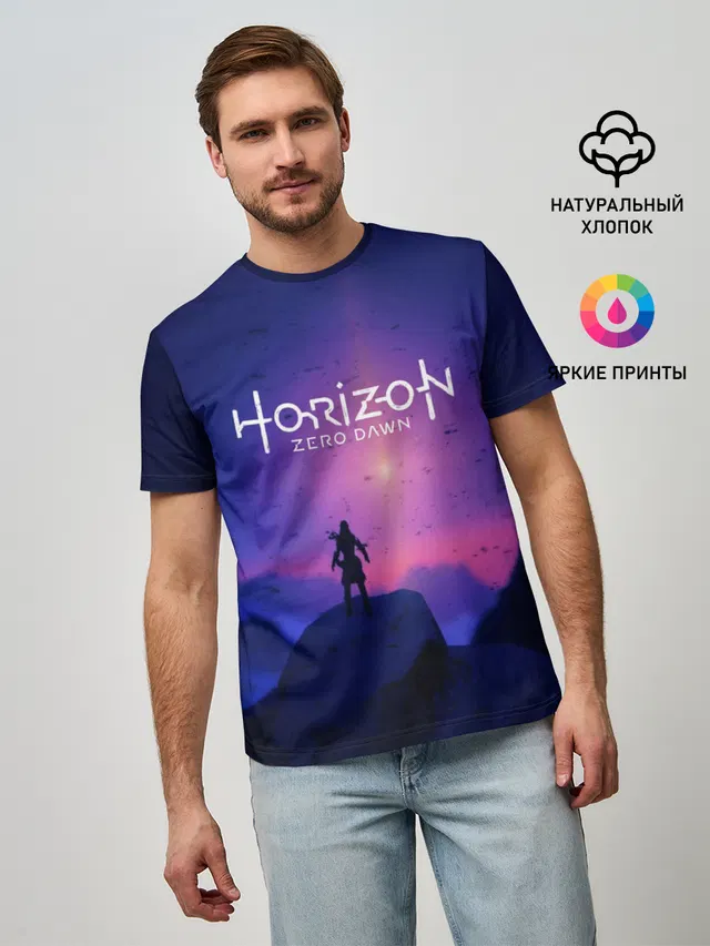 Мужская базовая футболка с принтом «Horizon Zero Dawn»