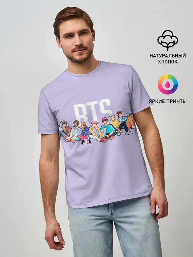 Мужская базовая футболка с принтом «BTS»