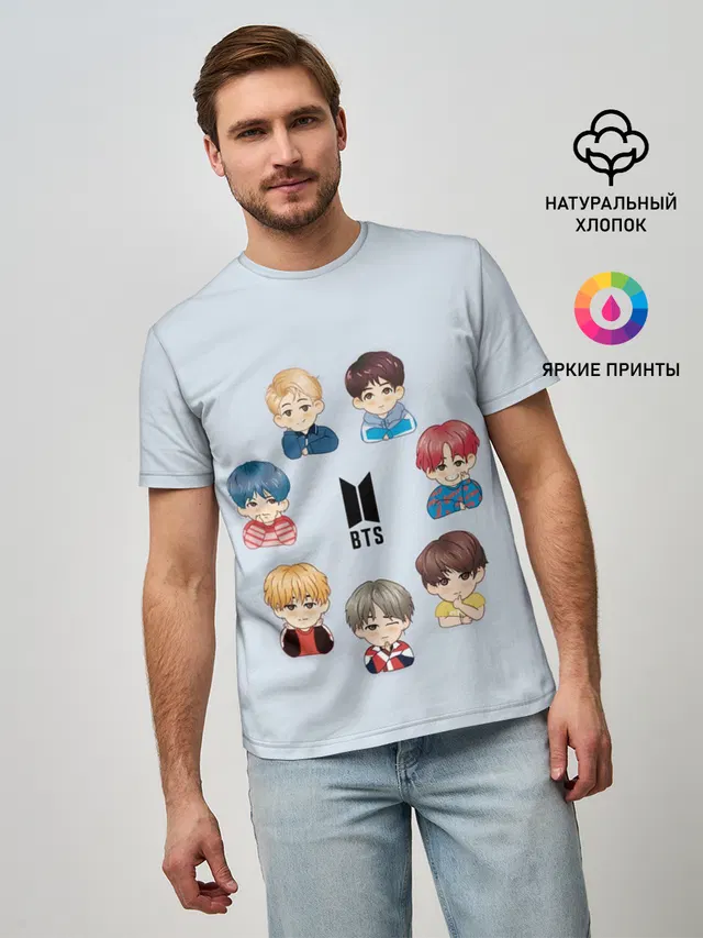 Мужская базовая футболка с принтом «BTS»