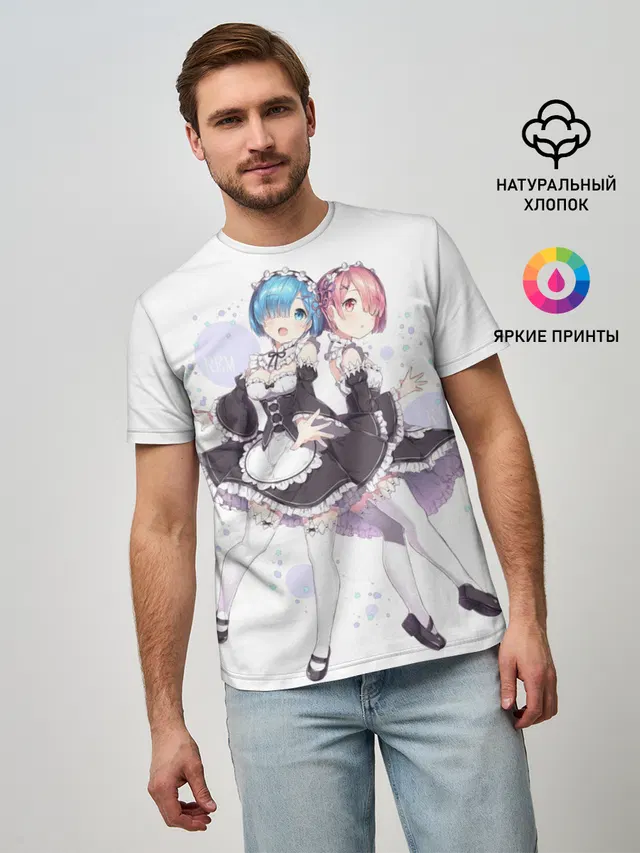 Мужская базовая футболка с принтом «Re:Zero. Жизнь с нуля в альтернативном мире — Re Zero»