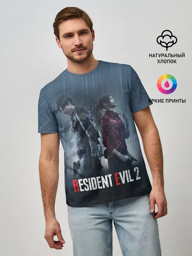 Мужская базовая футболка с принтом «Резидент Ивил — Resident Evil 2 Remake»