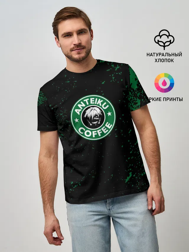 Мужская базовая футболка с принтом «Токийский Гуль — Anteiku coffee sturbucks»
