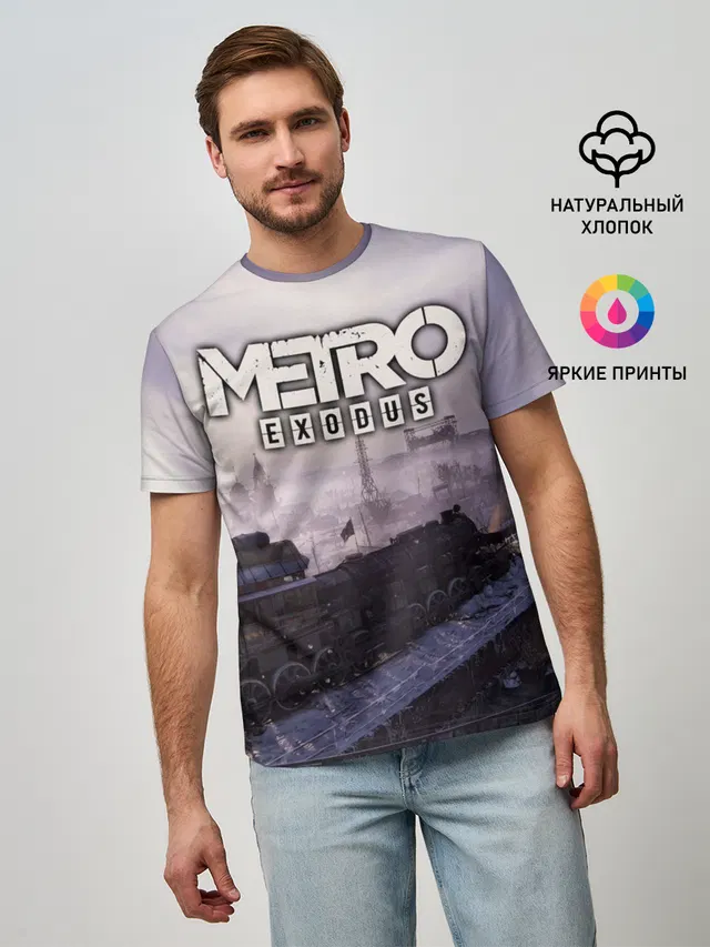 Мужская базовая футболка с принтом «Steam locomotive — Metro Exodus»