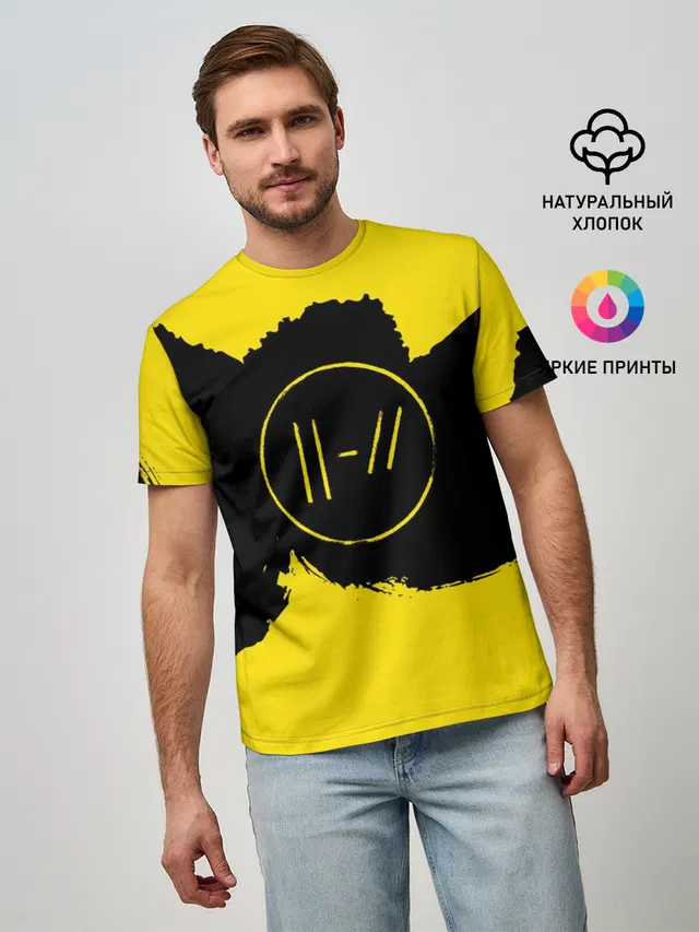Мужская базовая футболка с принтом «Yellow and»