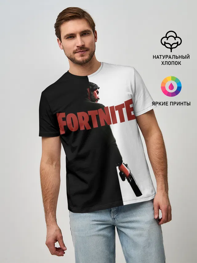 Мужская базовая футболка с принтом «Фортнайт — The Reaper Half Black Fortnite»