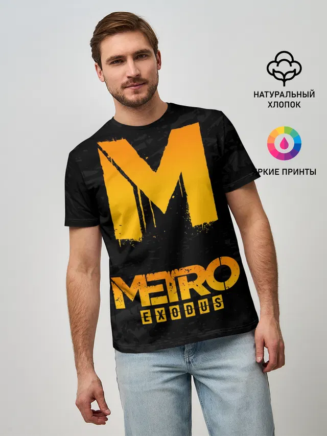 Мужская базовая футболка с принтом «Letter M — METRO EXODUS»